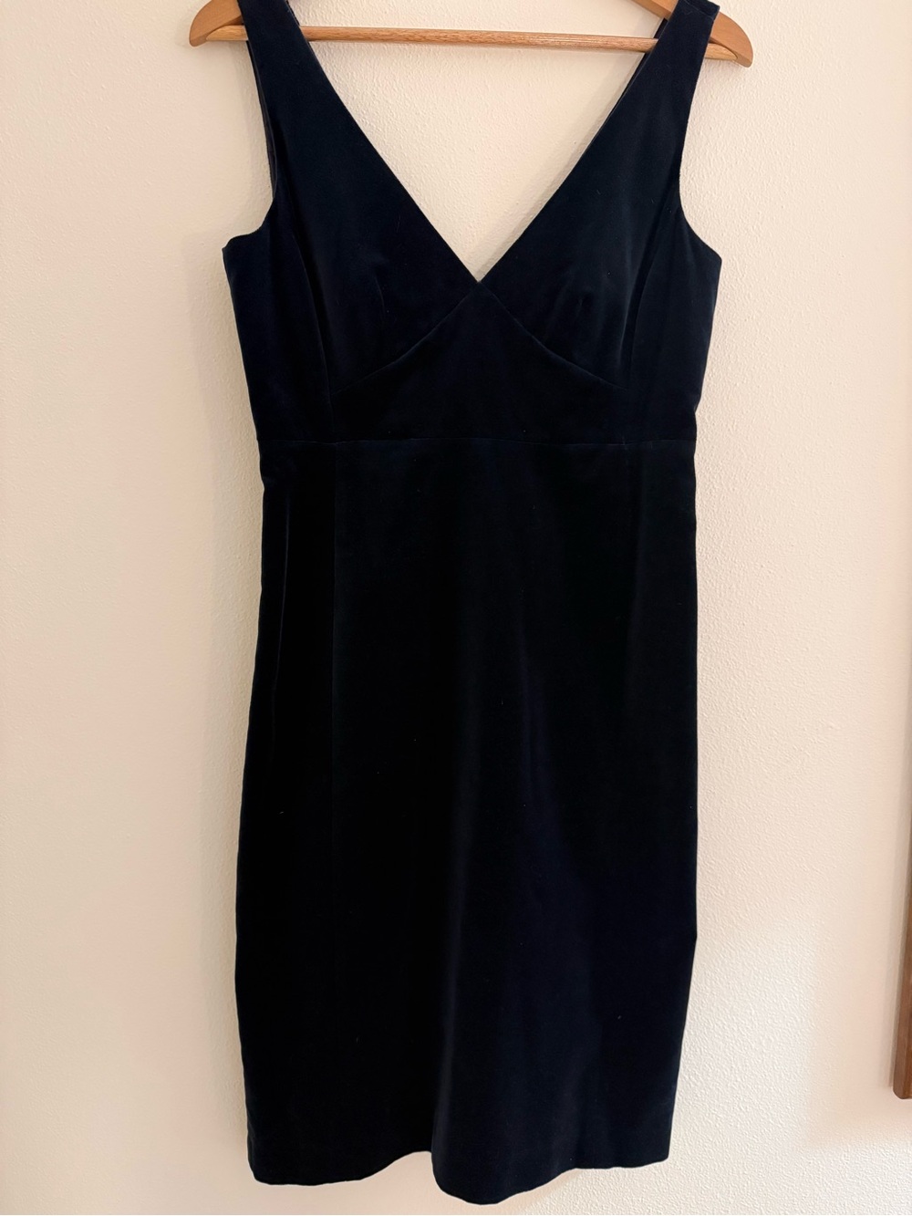 J. Crew navy blue velvet v- neck midi cocktail dress 100% cotton vintage.